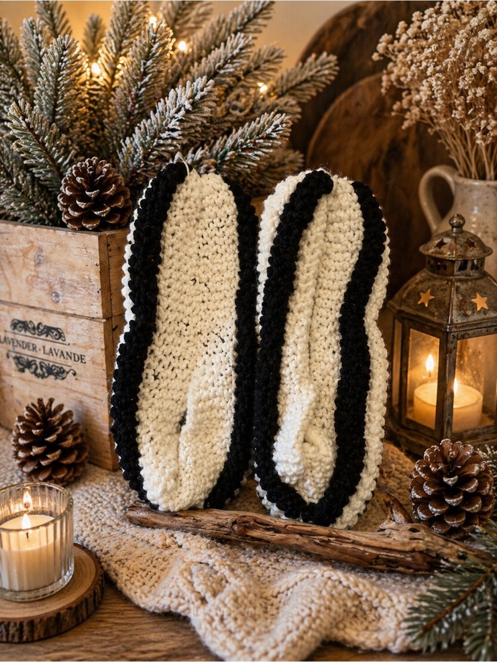 Cozy Women’s phentex knitted Slippers - Cream with Black Trim